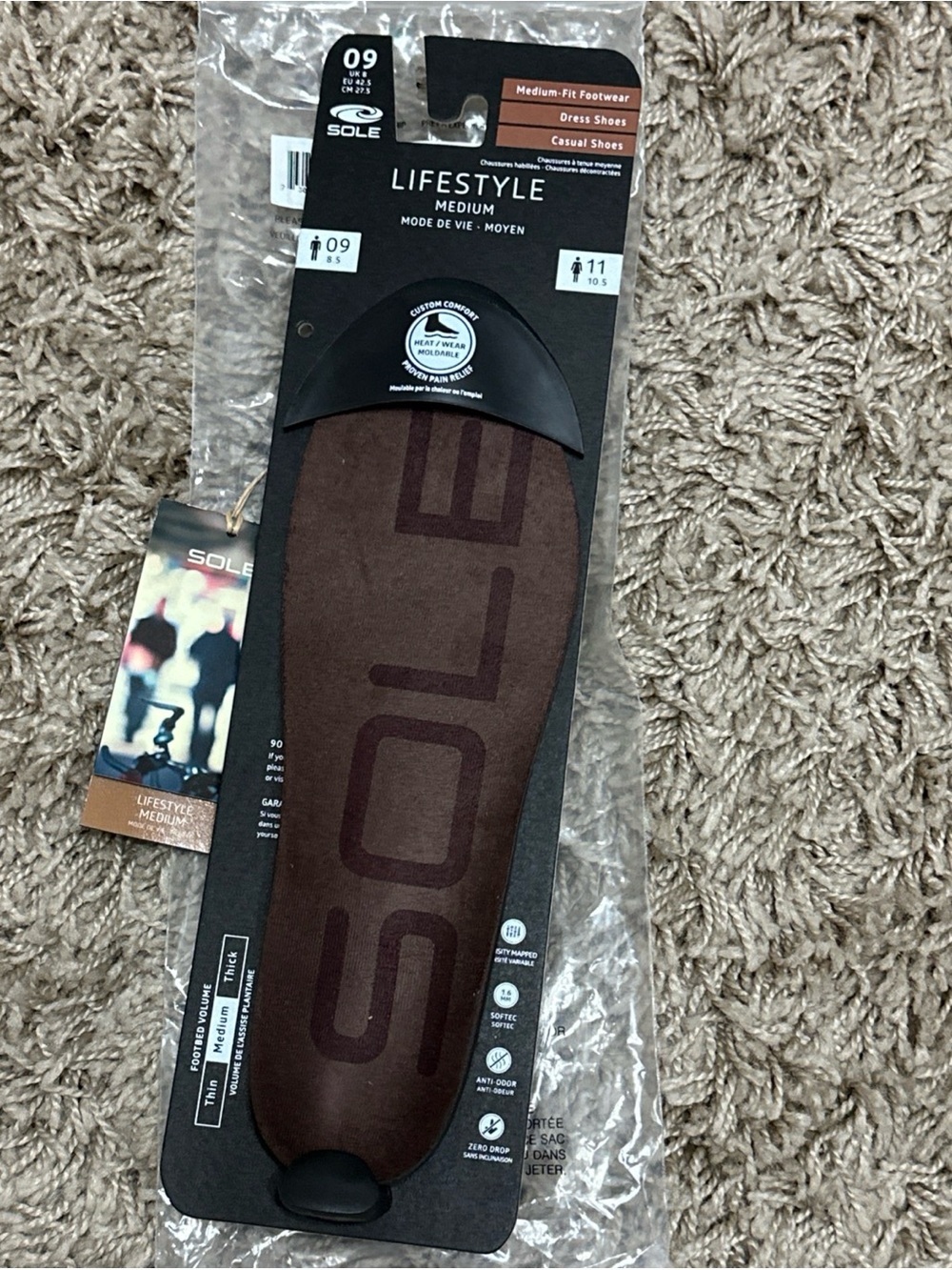 Sole Lifestyle Medium Insoles Mens 09 Womens 11 for dress shoes and casual shoes